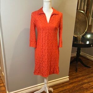 Adrianna Papell Lace Coral Shirt Dress Sheath Dress V Neck